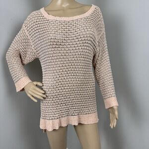 Gianni Bini women's Pink open knitted pullover Sweater 3/4 sleeves Sz medium Y2K